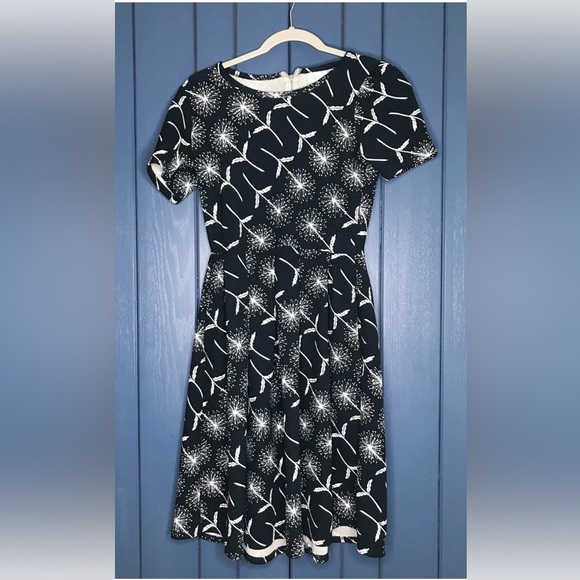 Lularoe Black Dandelion Wishes Pleated Amelia Dress Small LLR Retro Whimsigoth - Picture 1 of 5